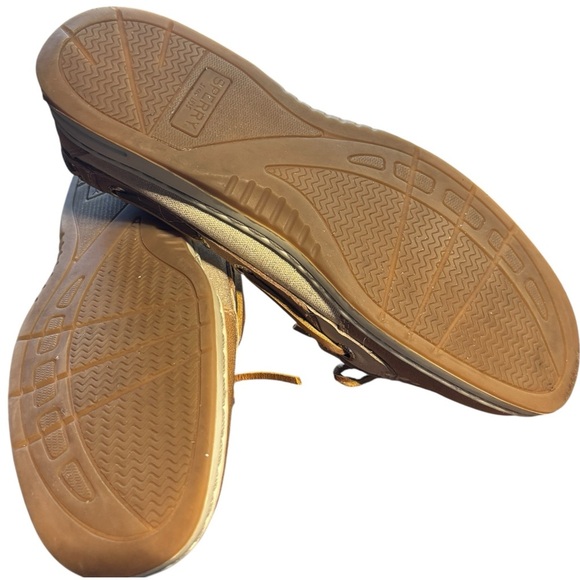 Sperry Top Sider ANGELFISH Tan Leather Gold Sparkle Linen Boat Shoes 7.5 women - Picture 5 of 8